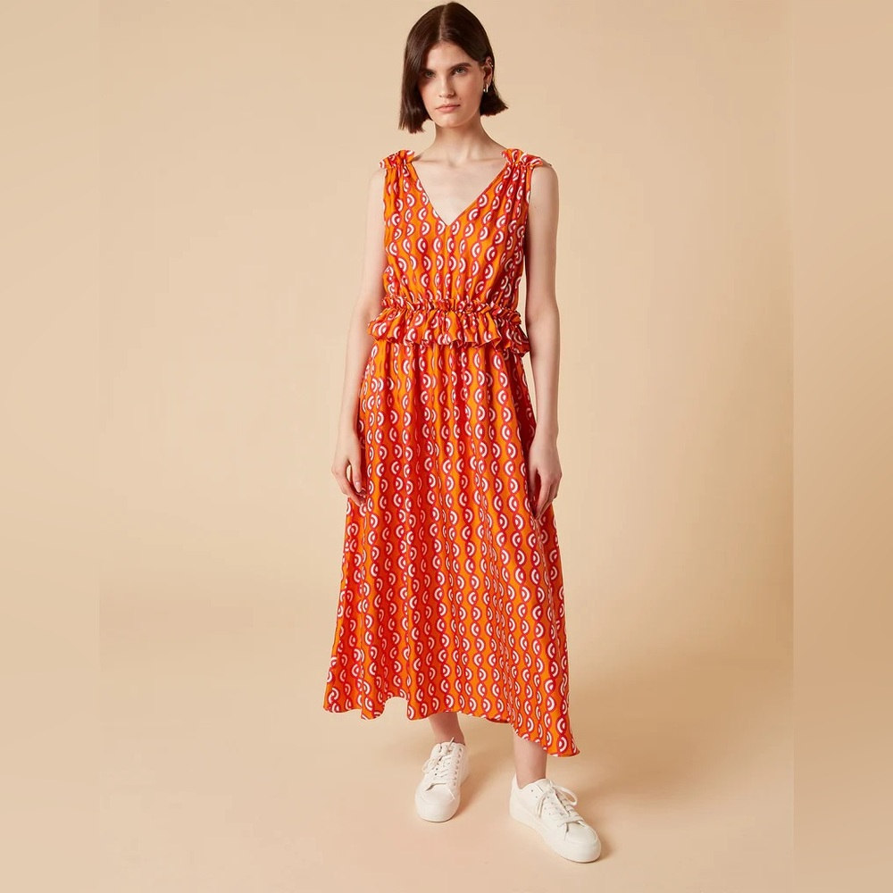 EUC Mimi Orange Twister Print Silk Twill Midi Dress Lisou